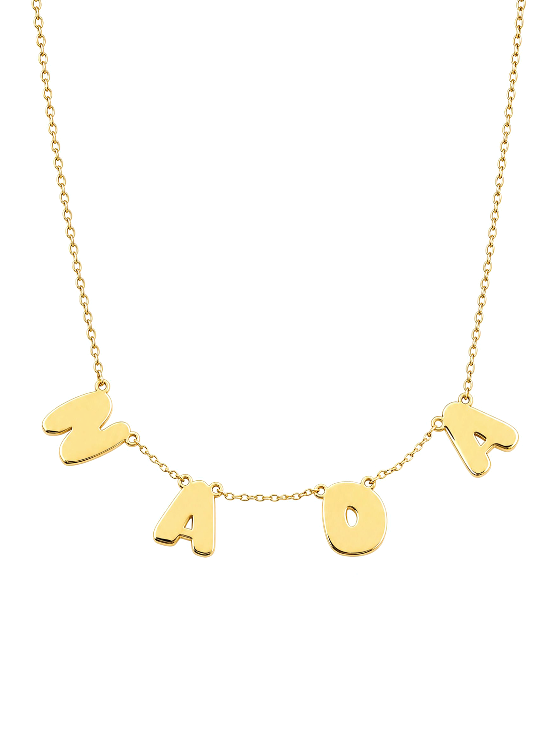 SOLENE. floating letters necklace in 21k gold