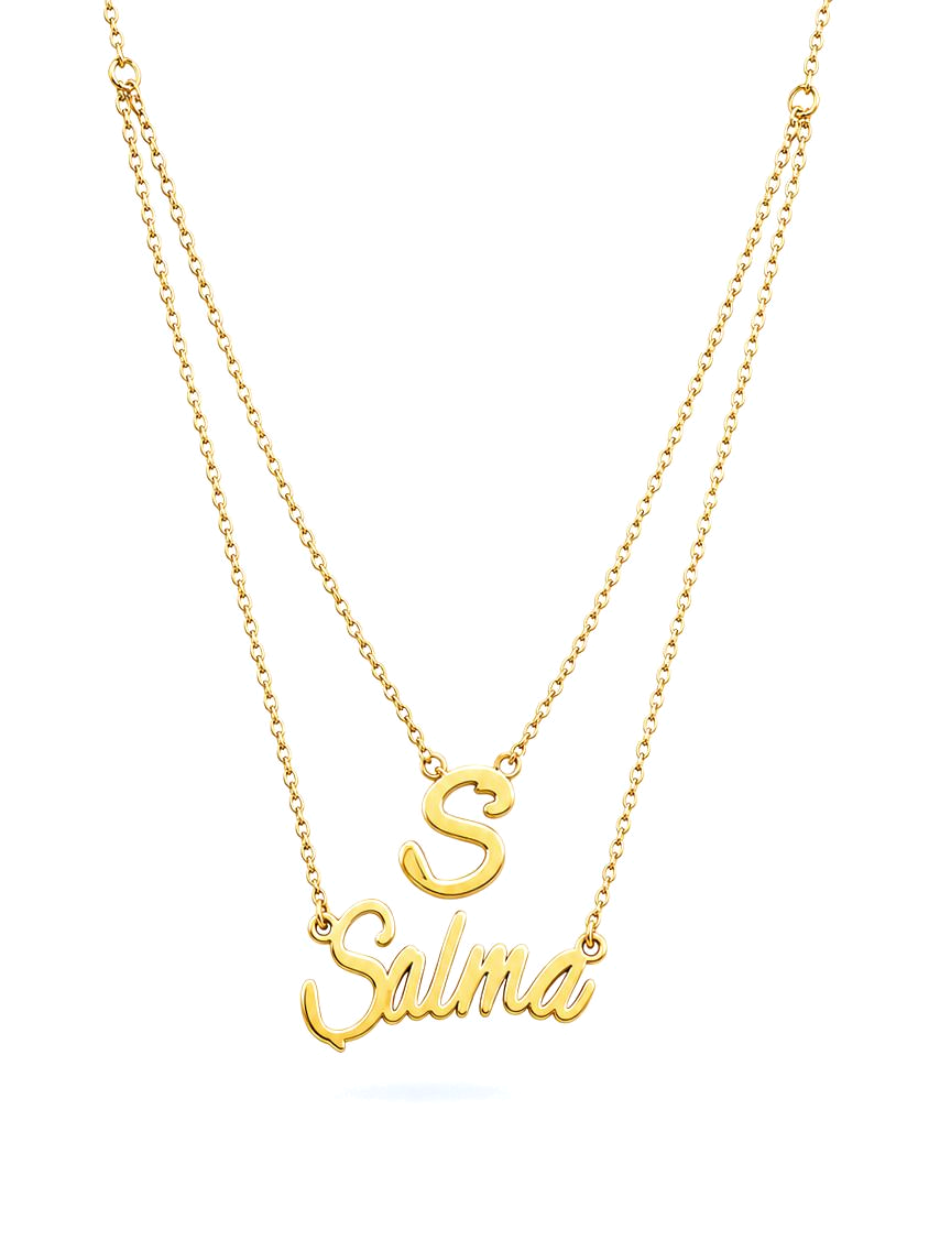 SOLENE. layered initial name in 21k gold
