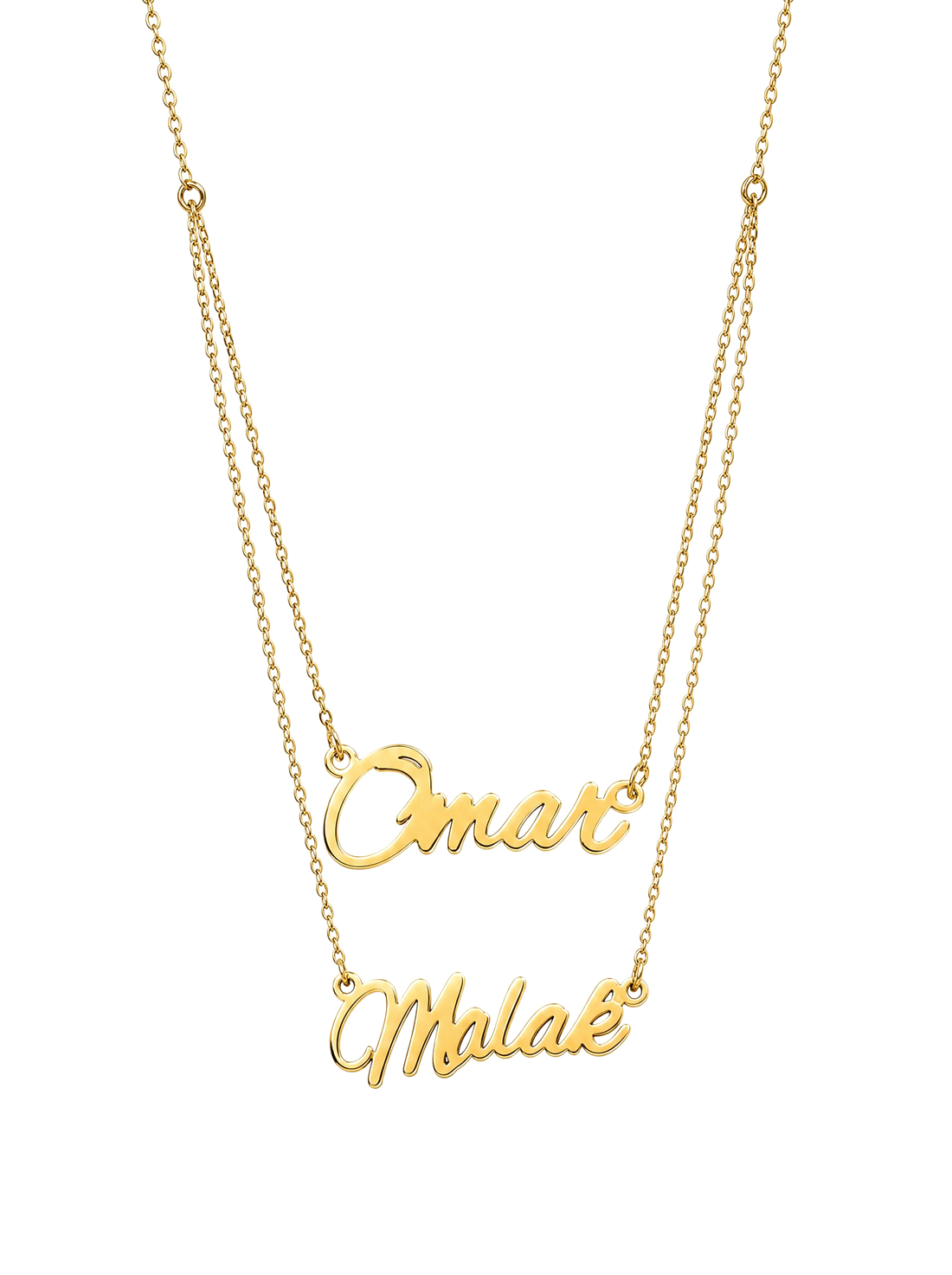 SOLENE. layered names necklace in 21k gold