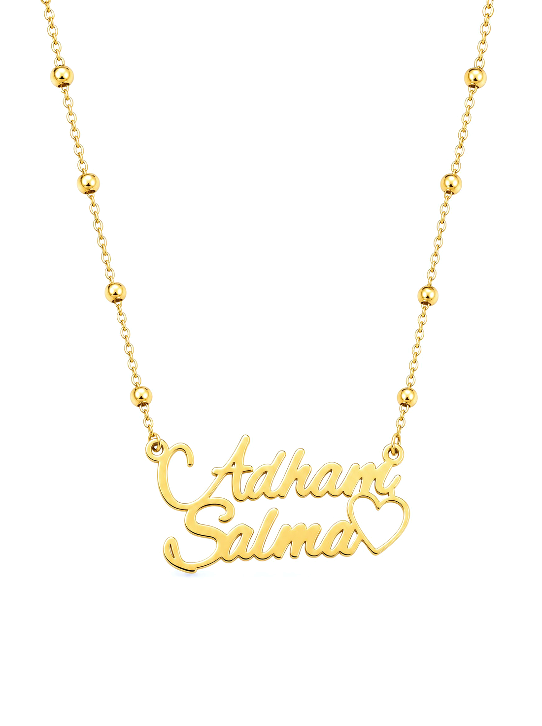 SOLENE. names heart necklace in 21k gold