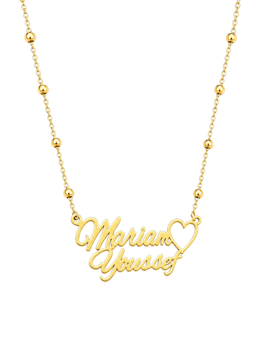 SOLENE. names heart necklace in 21k gold