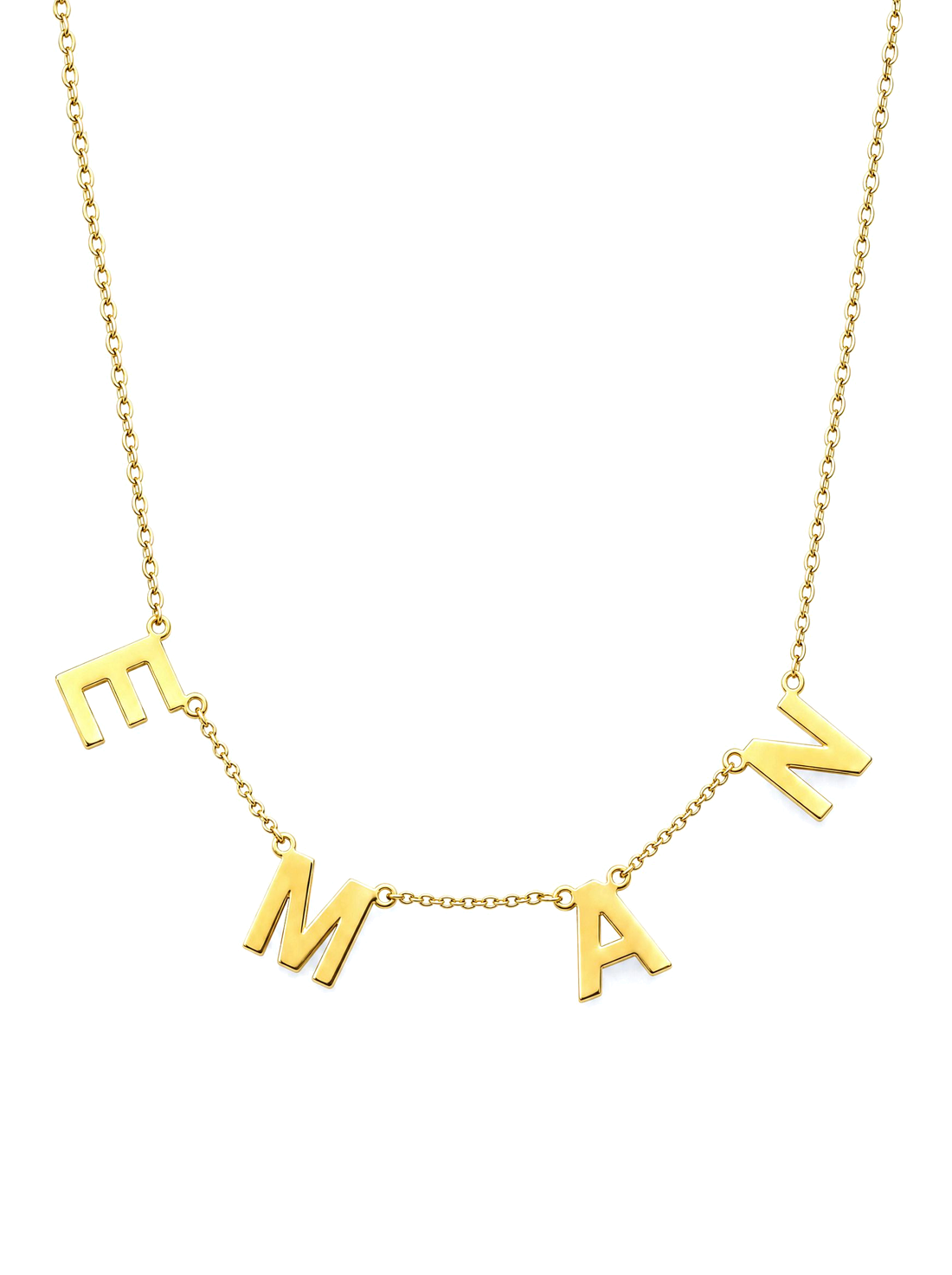 SOLENE. floating letters necklace in 21k gold
