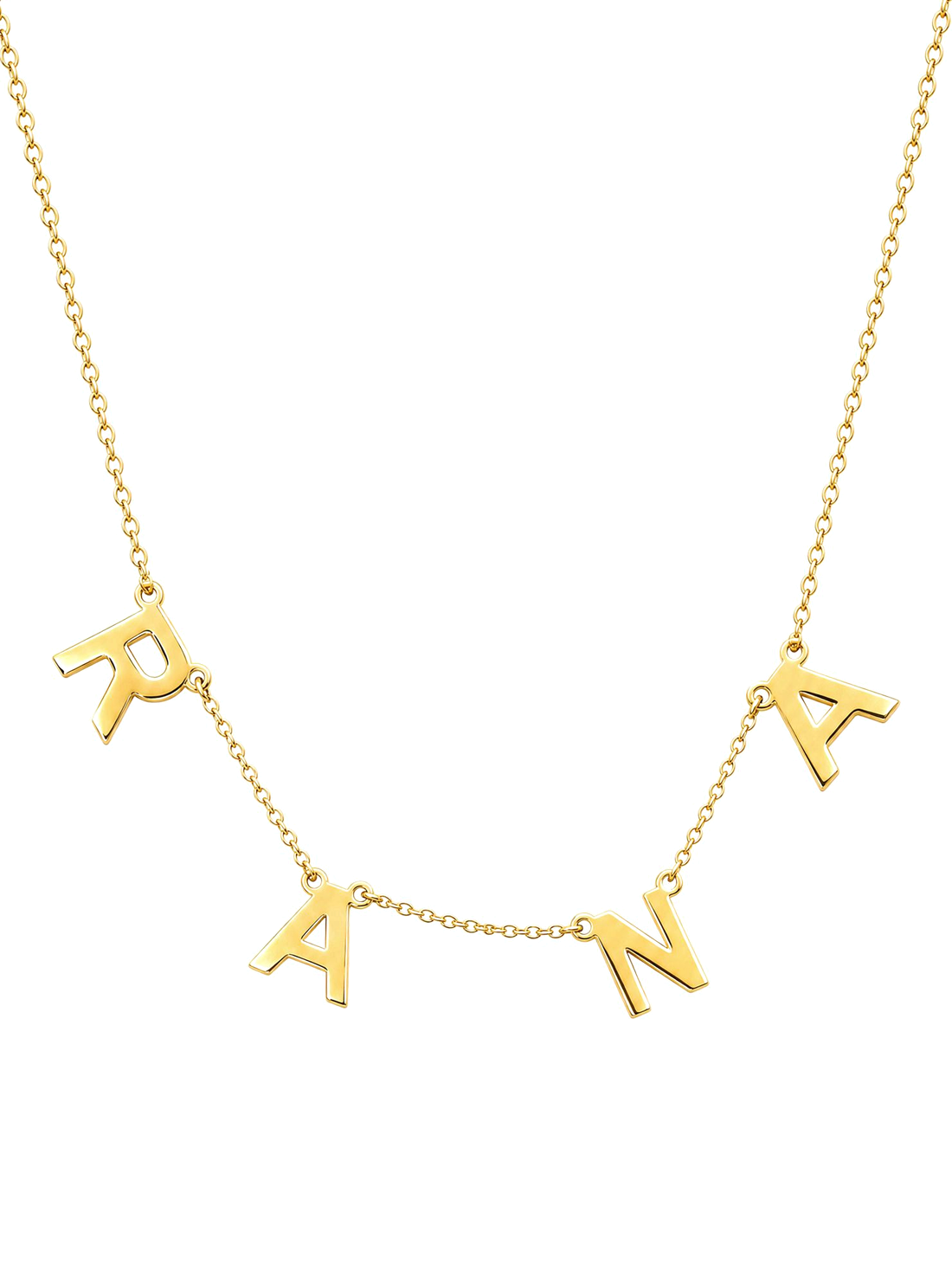 SOLENE. floating letters necklace in 21k gold