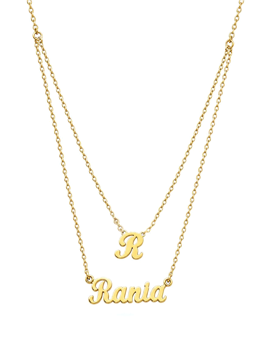 SOLENE. layered initial name in 21k gold