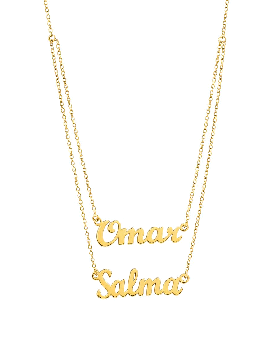 SOLENE. layered names necklace in 21k gold