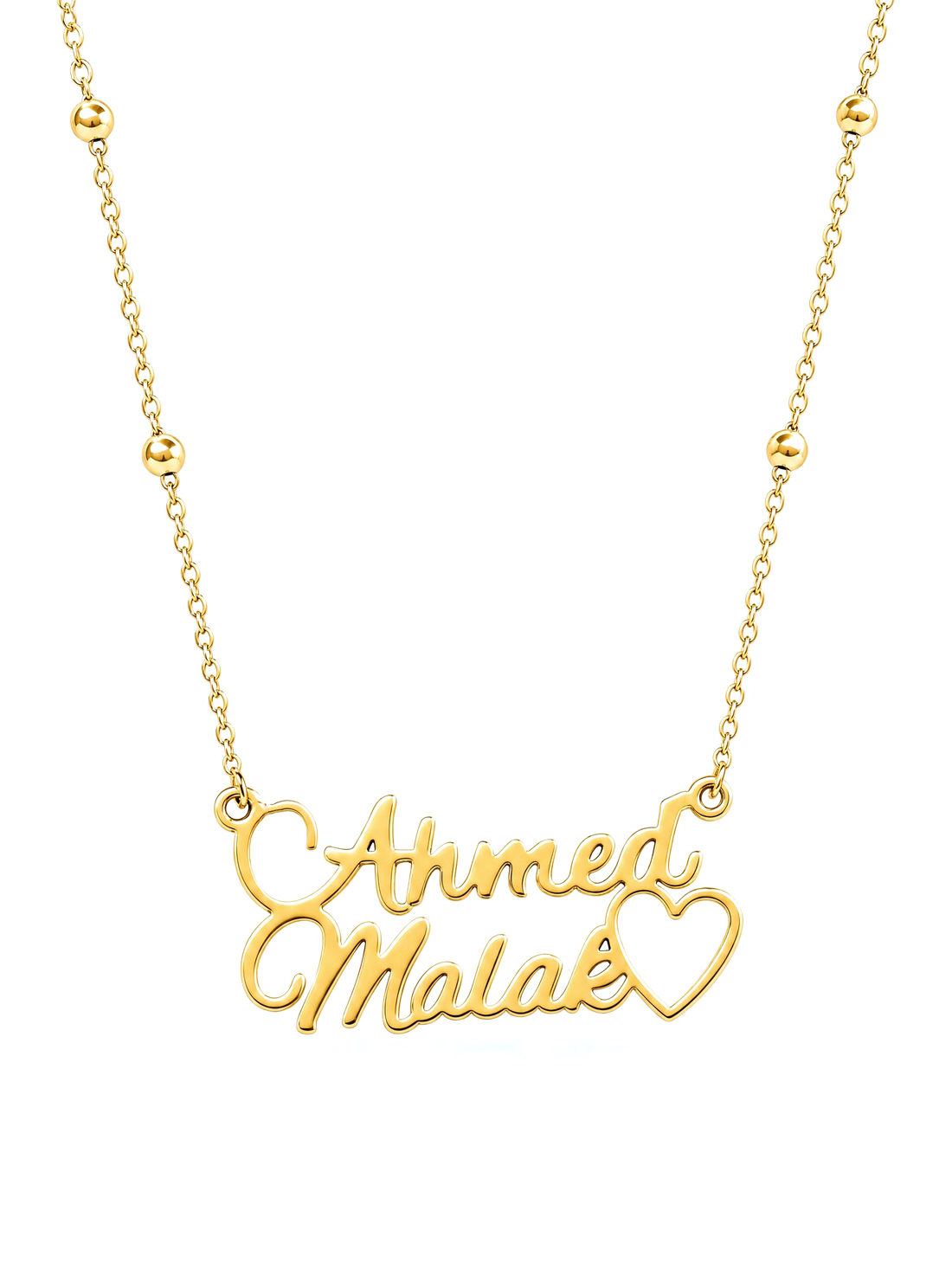 SOLENE. names heart necklace in 21k gold