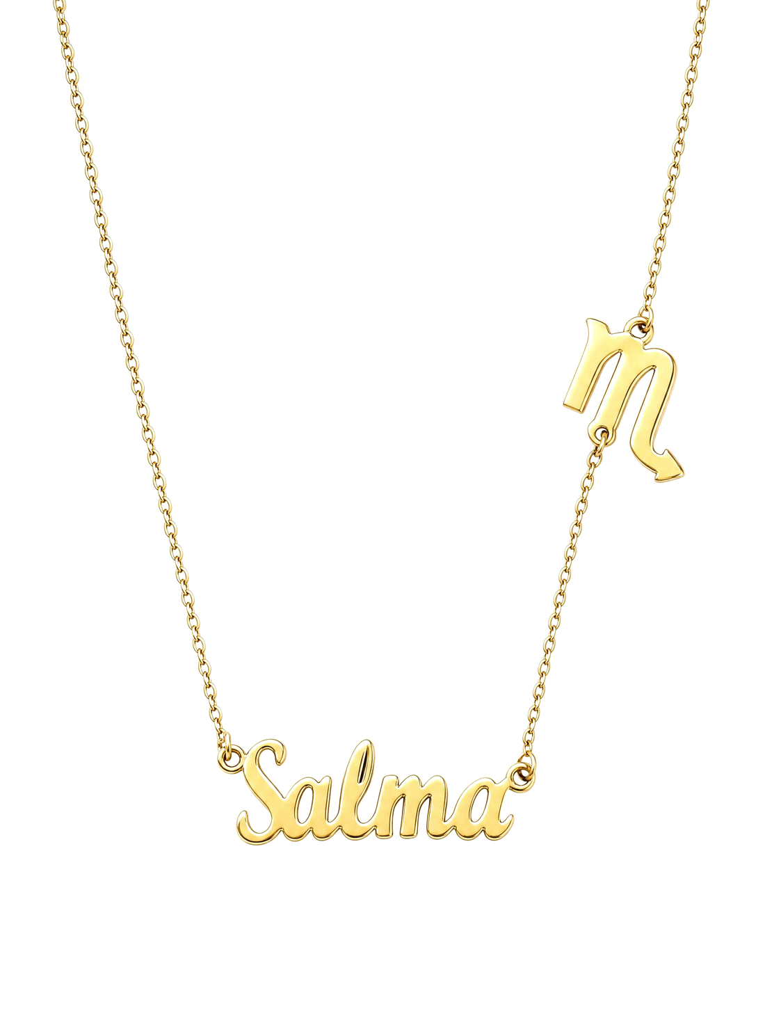 SOLENE. zodiac name necklace in 21k gold